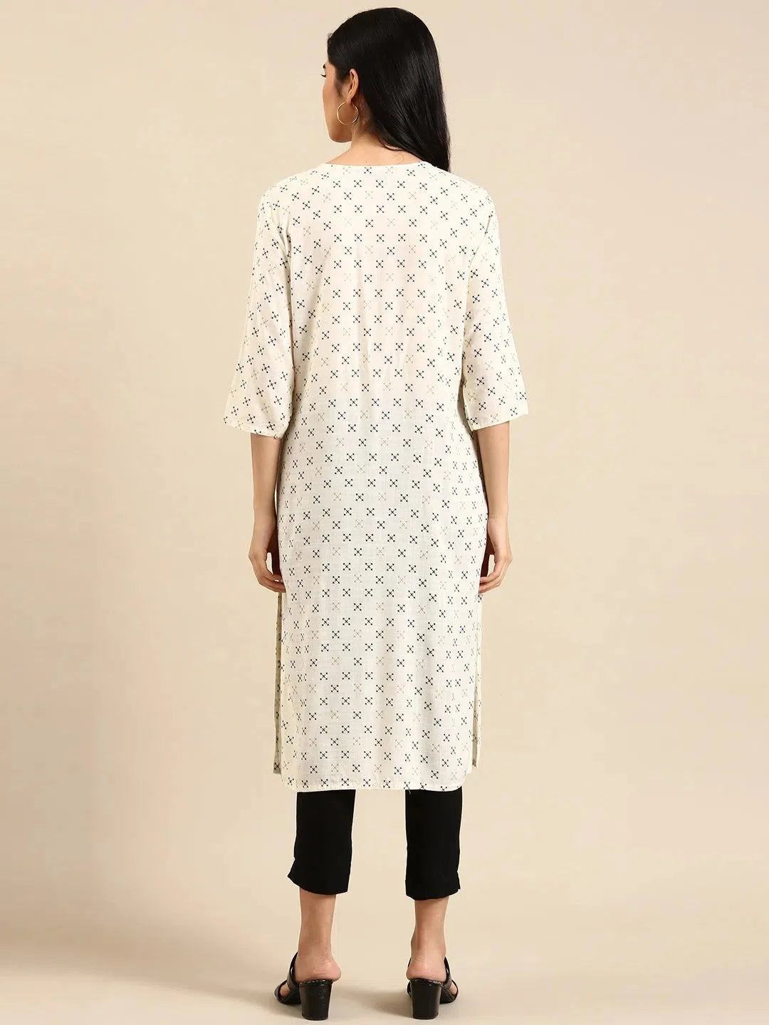 Cream Printed Cotton Kurta | Women's Indian Kurta Ladies