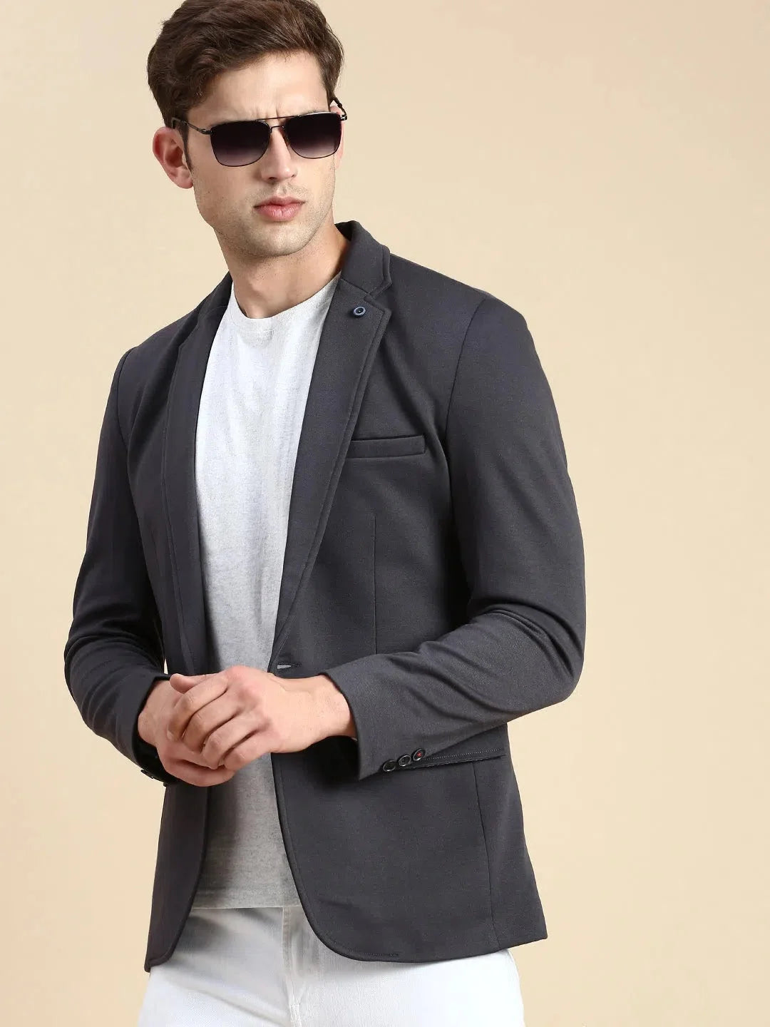 Grey Solid Casual Blazer | Men's Ethnic Wear | DesiQlo
