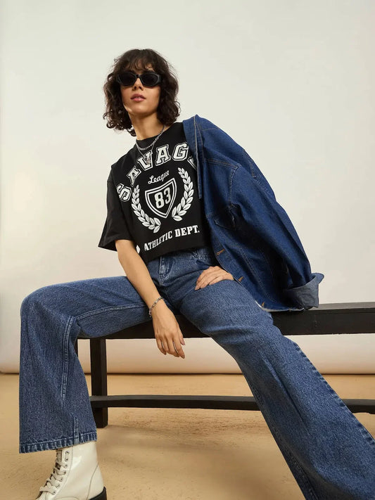 Women Blue Washed Front Darted Straight Fit Jeans 1200