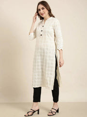 Women Straight Cream Embellished Kurta-UB-1262-Cream