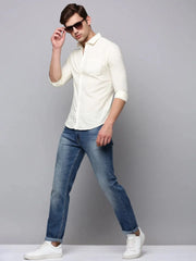 Men Cream Solid Casual Shirt-LARALILEN-3133-Cream