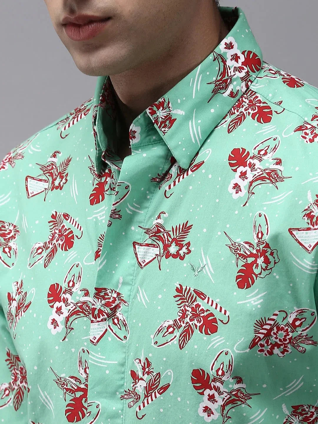 Men's Green Printed Shirt - Casual Cotton Shirt by DesiQlo