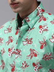 Men Green Printed Casual Shirt-PERRYPRINT-1854-Green