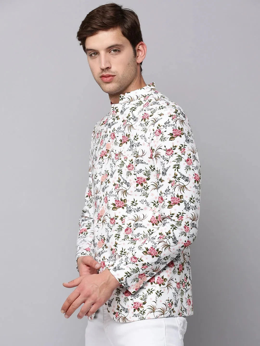 White Printed Cotton Blazer | Men's Ethnic Modi Jacket