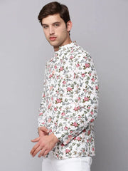 Men White Printed Blazer-SOBLZ-294-White