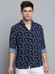 Men Navy Printed Casual Shirt-ZEETAPRINT-1843-Navyblue