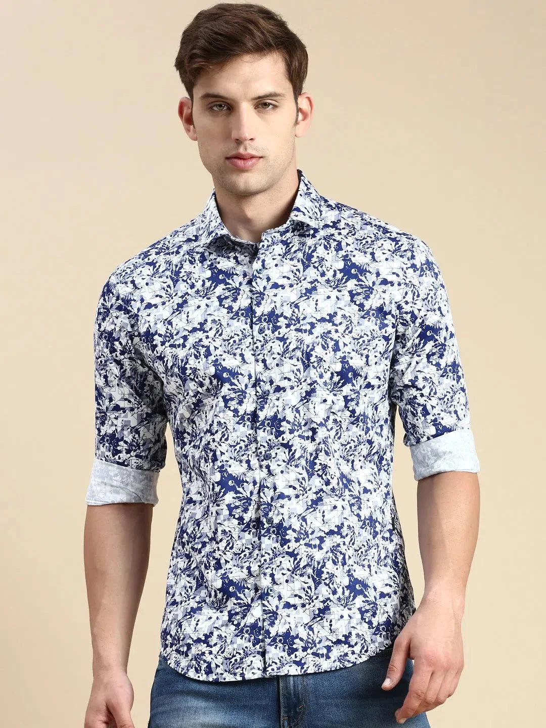 Trendy Blue Printed Mens Shirt - Casual Cotton Shirt | DesiQlo