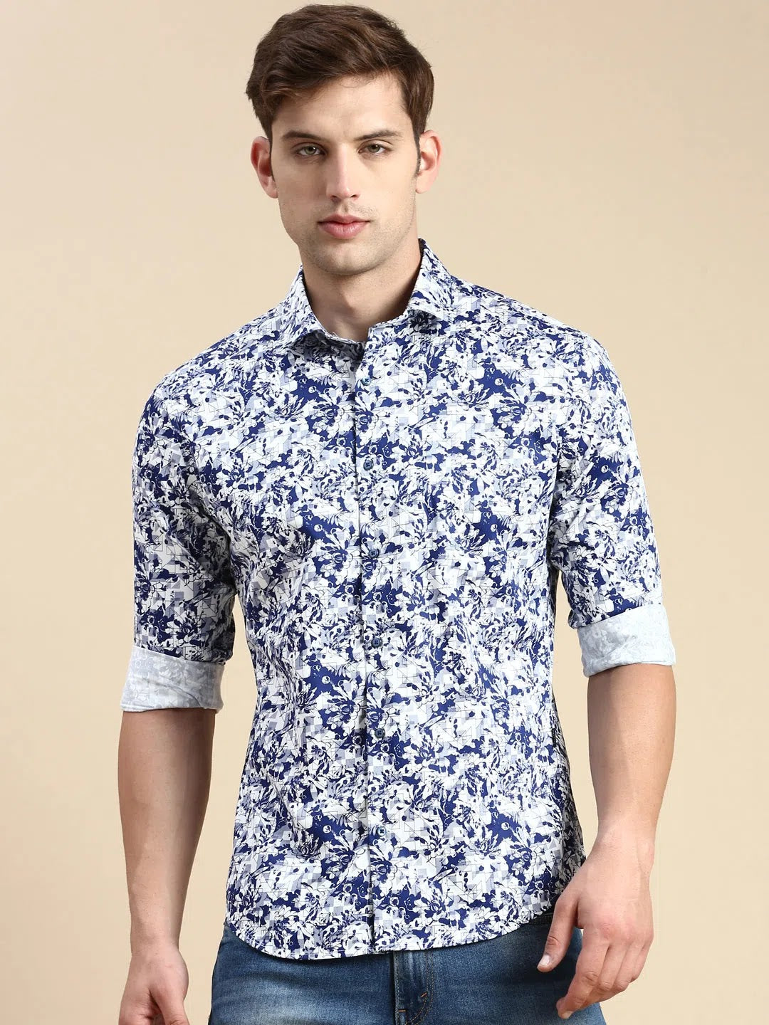 Blue Printed Mens Shirt - Casual Cotton Shirt | DesiQlo  