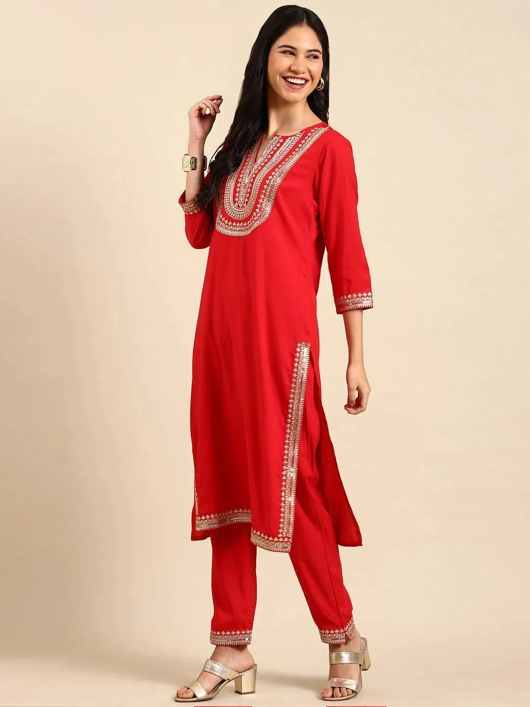 Women's Red Solid Kurta Set | Stylish Cotton Indian Kurta