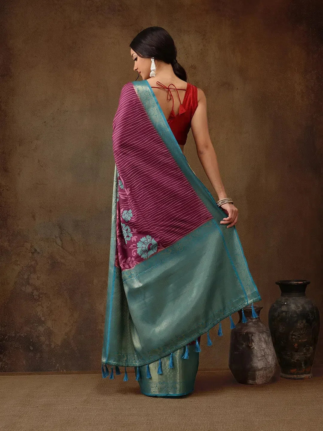 Vibrant Floral Print Polyester Saree | Designer Sarees Online