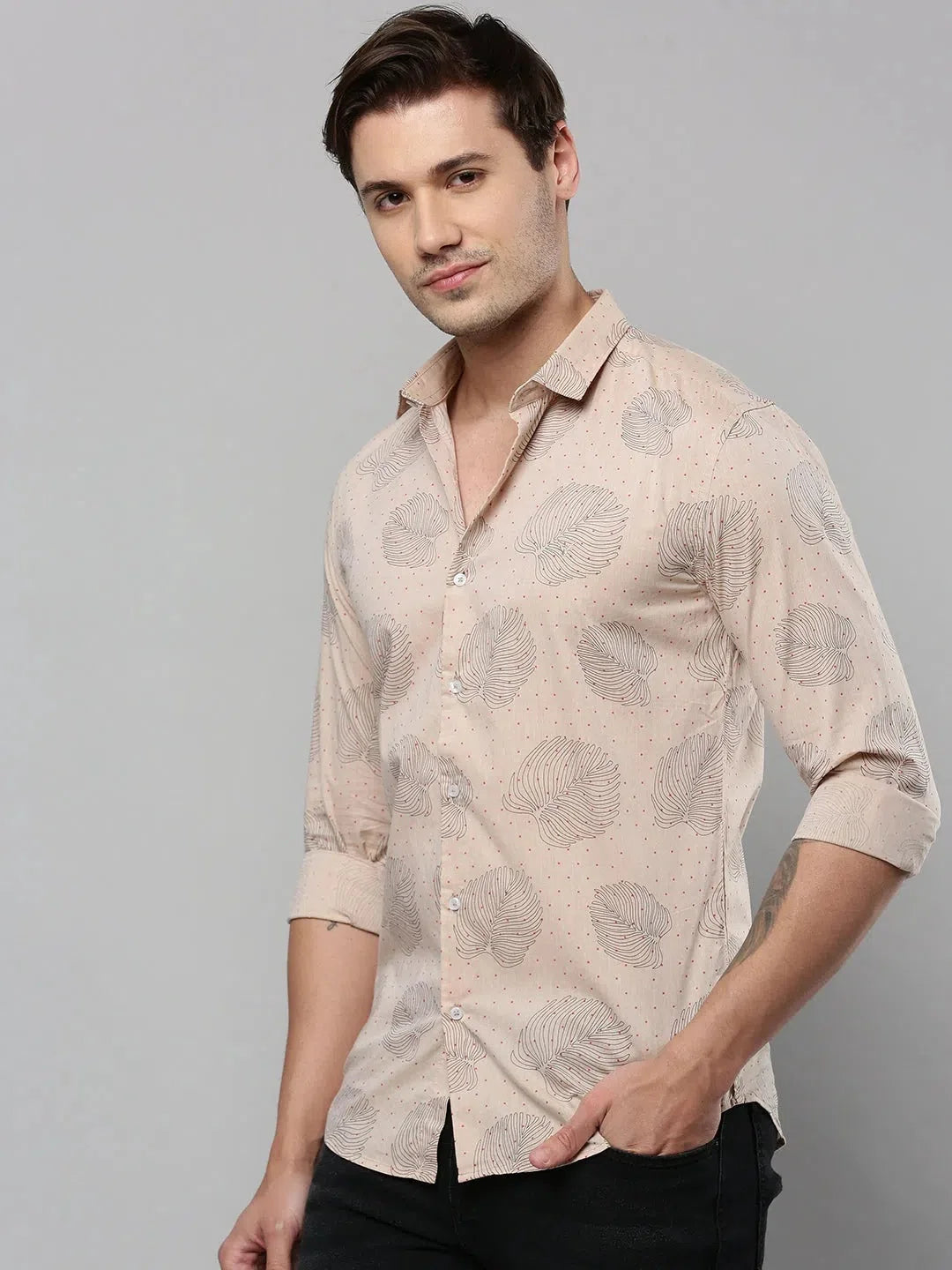 Trending Beige Printed Mens Shirt - Cotton Casual Shirt | DesiQlo
