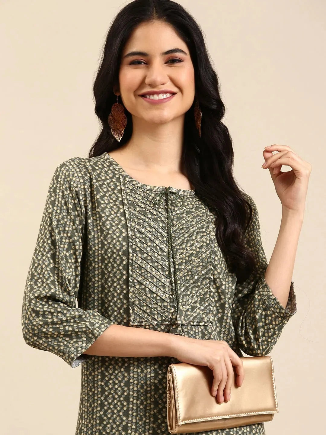 Olive Printed Cotton Kurta for Women | DesiQlo Indian Kurtis