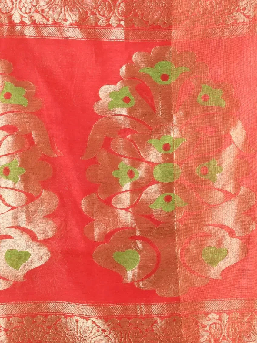 Hot Pink Cotton Indian Sari with Zari Border