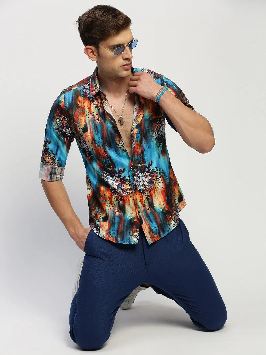 Trendy DesiQlo Men's Blue Floral Cotton Shirt - Printed Shirts