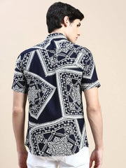 Men Navy Printed Casual Shirt-GEORGE-1637-Navyblue
