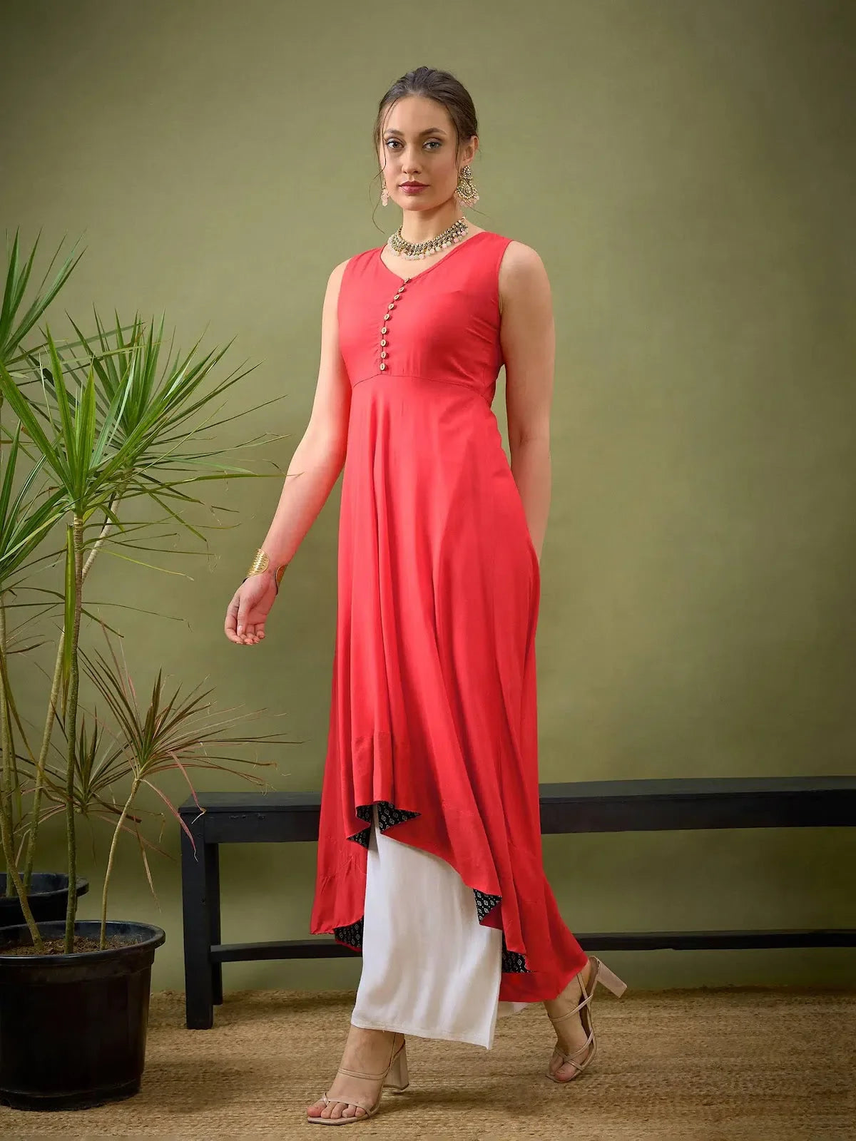 Red High Low Anarkali Maxi Dress | Flared Anarkali Gown