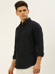 Men Navy Solid Casual Shirt-MEGANLINEN-3482-Navyblue
