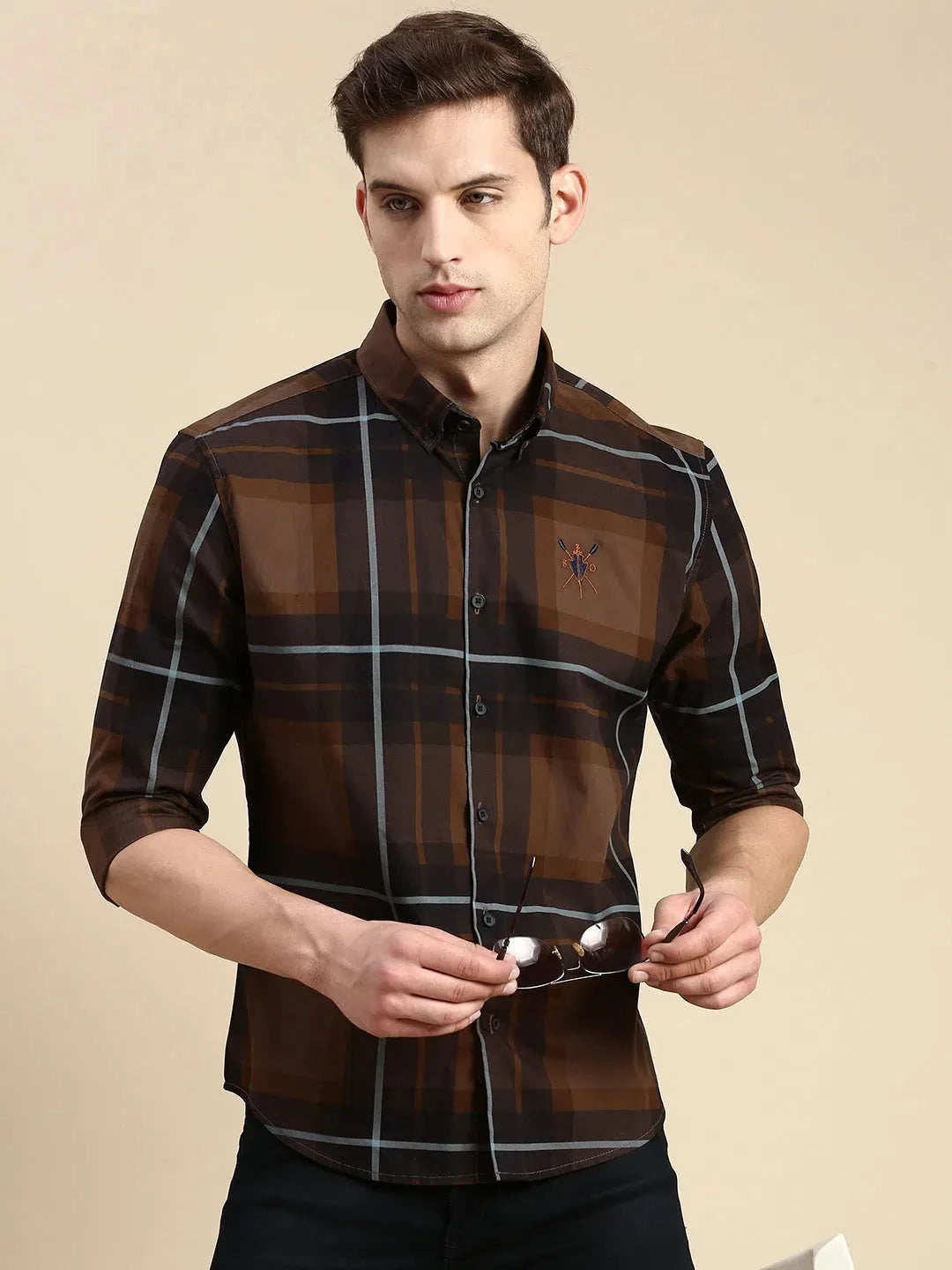 Brown Checked Mens Shirt | DesiQlo Cotton Casual Shirt