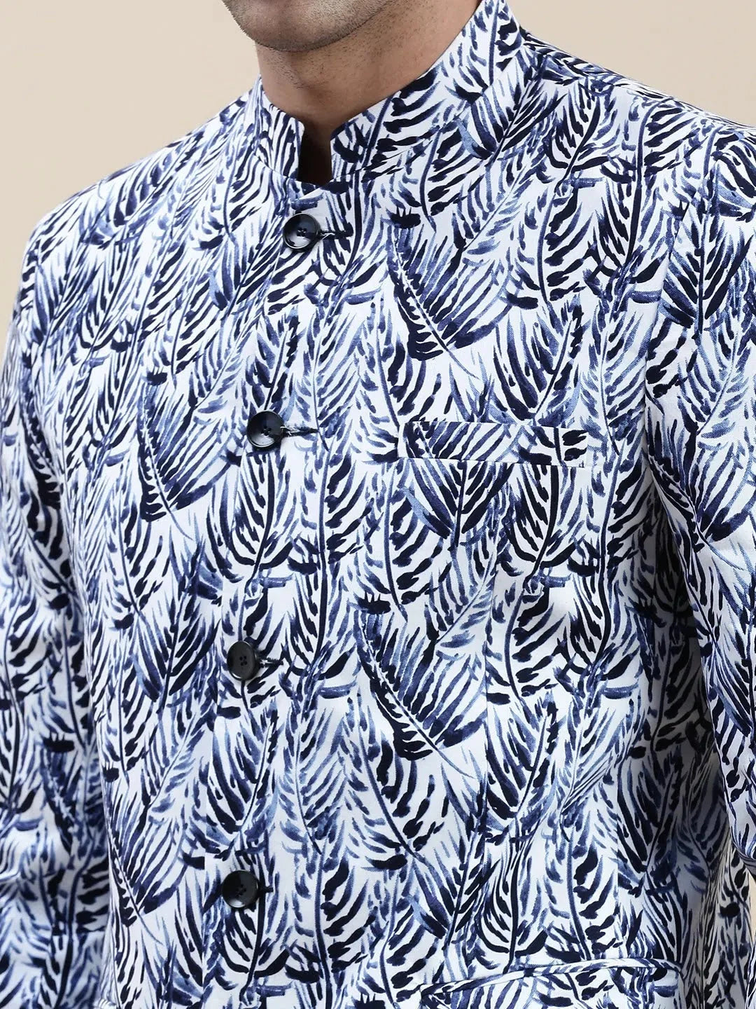 White Printed Cotton Blazer | Men's Ethnic Nehru Jackets