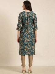 Women Straight Teal Floral Kurta-HO-460-Teal