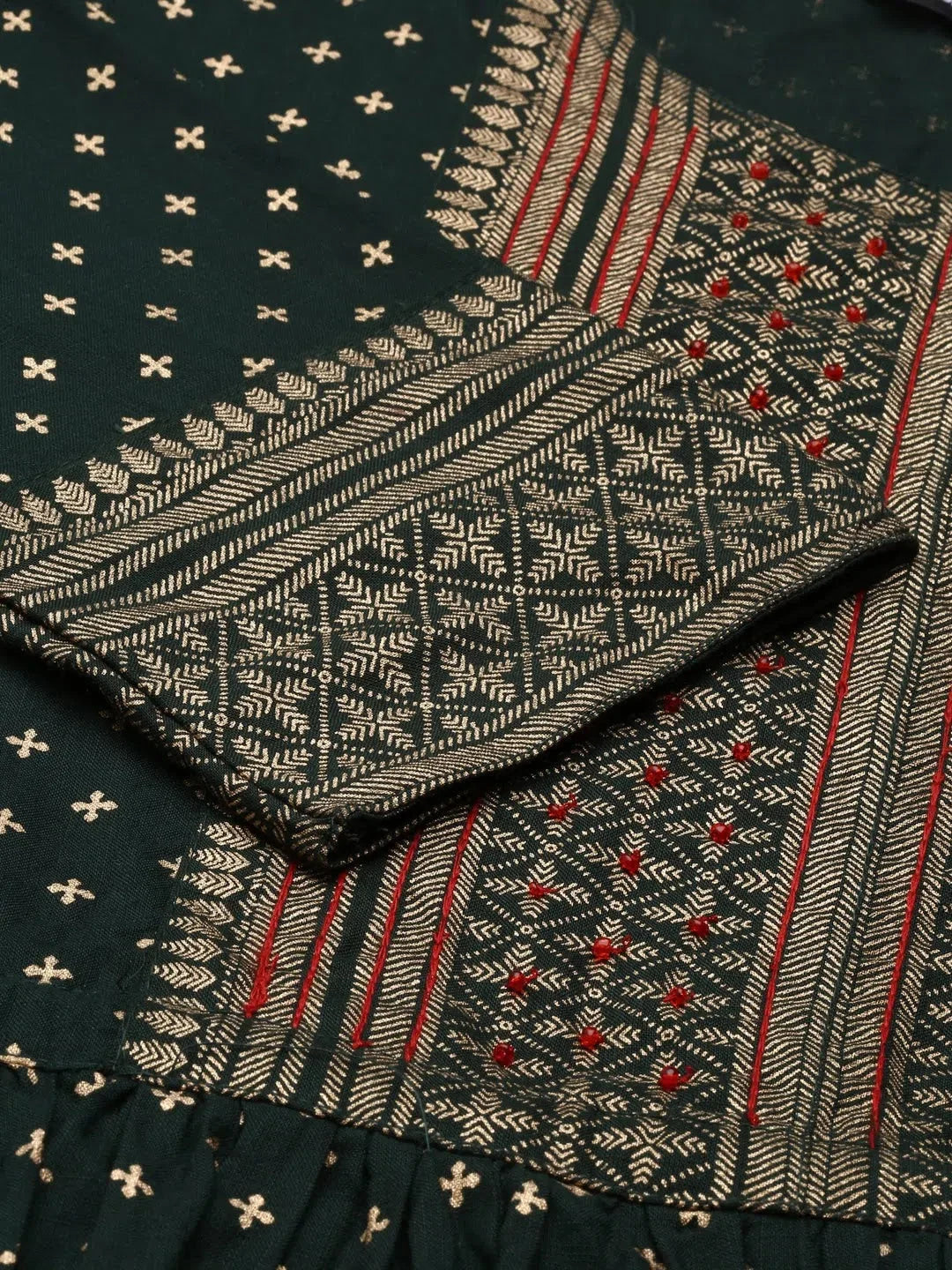 Green Printed Anarkali Kurta - Cotton Anarkali Kurti for Women