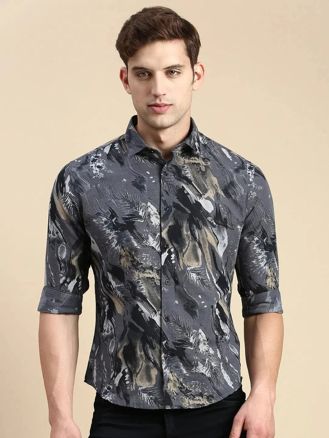 Stylish Grey Printed Mens Shirt - Casual Cotton Shirt | DesiQlo