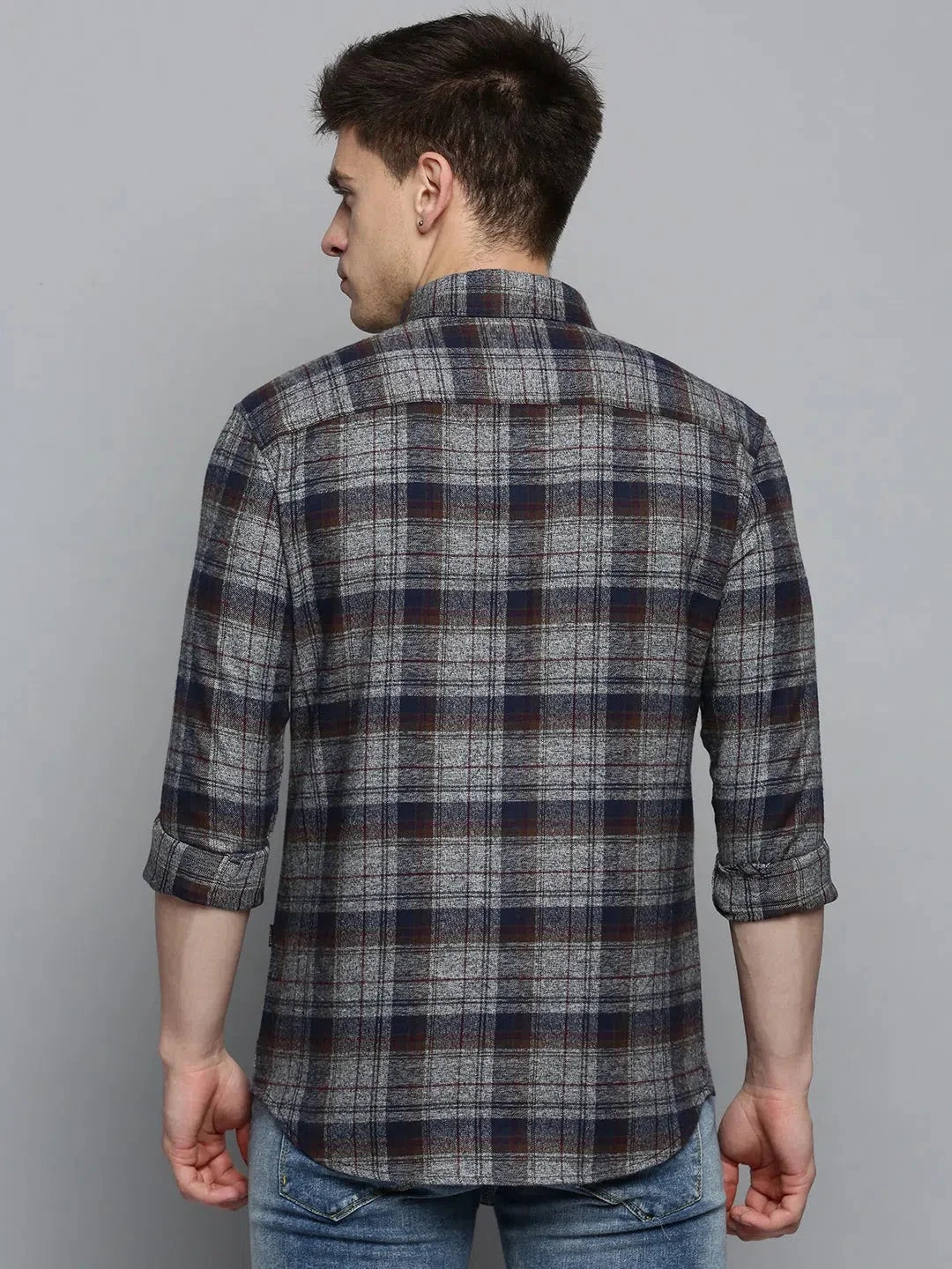 Grey Checked Cotton Mens Shirt | Casual & Stylish