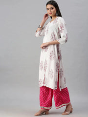 Women's White & Pink Printed Kurta SetsG04-White-Pink