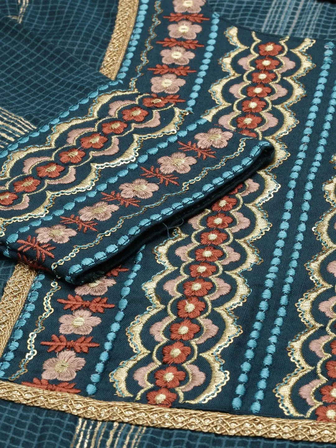 Blue Checked Kurta Set | Women's Cotton Indian Kurta Sets