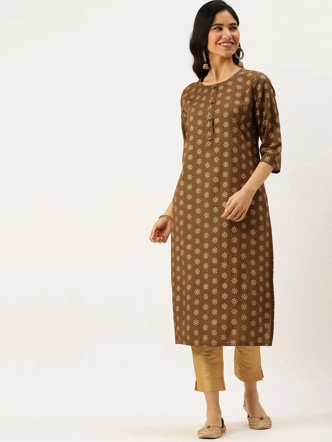 Brown Printed Cotton Kurtas - Stylish Indian Kurtis Collection
