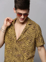 Men Yellow Printed Casual Shirt-RESORTPRINT-3175-Yellow