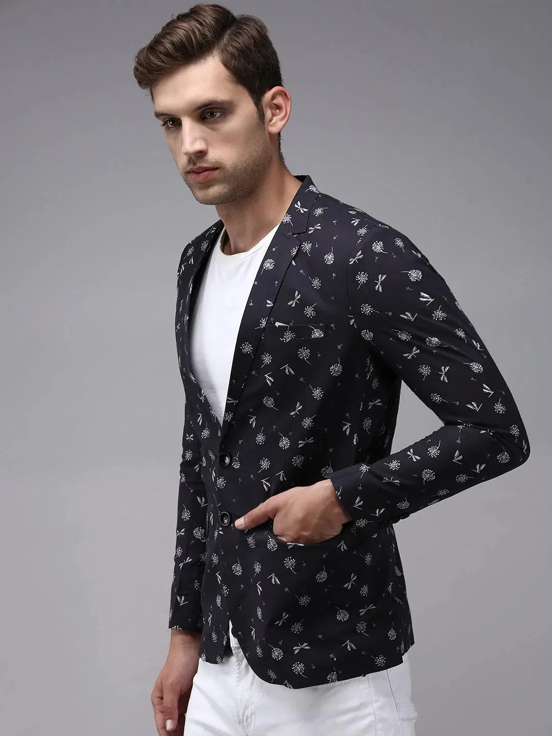 Black Printed Blazer | Men's Ethnic Nehru Jackets - DesiQlo