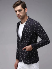 Men Black Printed Blazer-SOBLZ-275-Charcoal