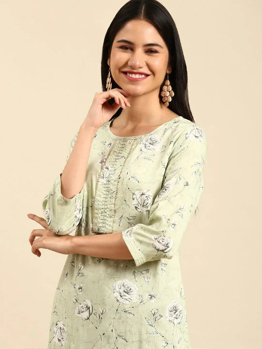 Green Printed Kurta for Ladies | Stylish Indian Kurta Online