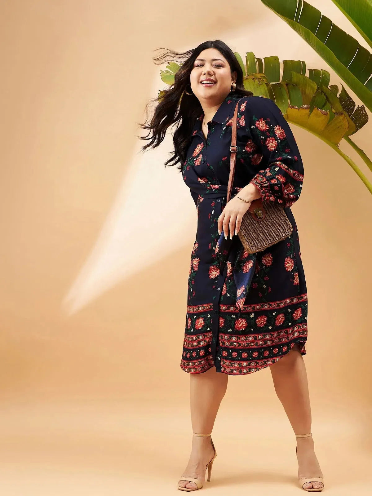 Navy Floral Shirt Dress | Tie Up Detail | Women's Designer Dress