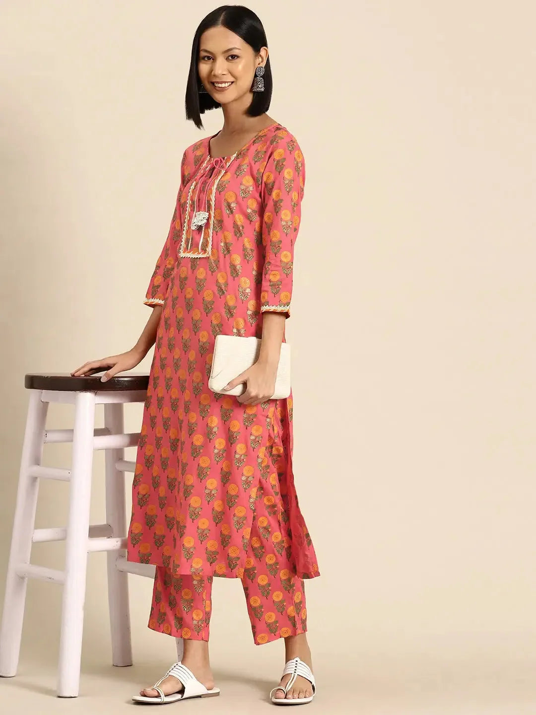 Kurta Pyajama with gota work in Powder Blue all over print