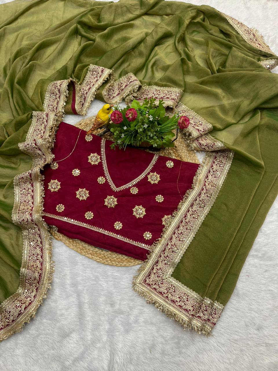 Silk Blend Saree for Women - Green | MLWSHSA9047MND
