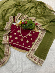 Silk Blend Saree for Women - Green | MLWSHSA9047MND