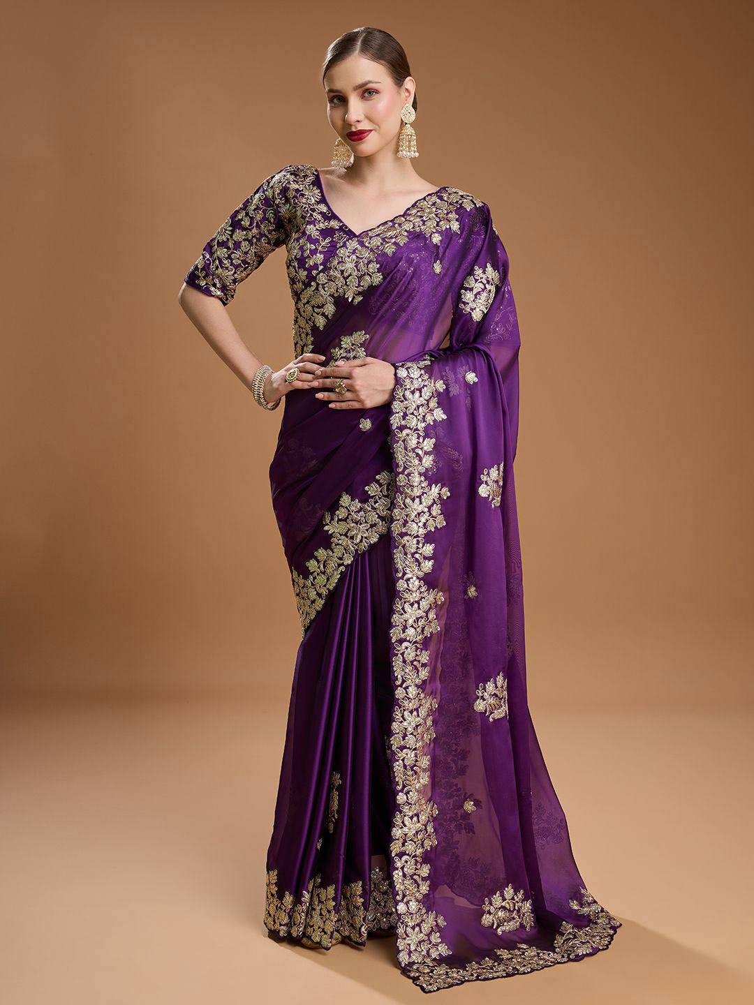 Silk Blend Saree for Women - Purple | MLWSHSA9049PUP | DesiQlo