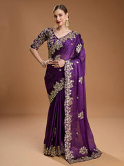 Silk Blend Saree for Women - Purple | MLWSHSA9049PUP