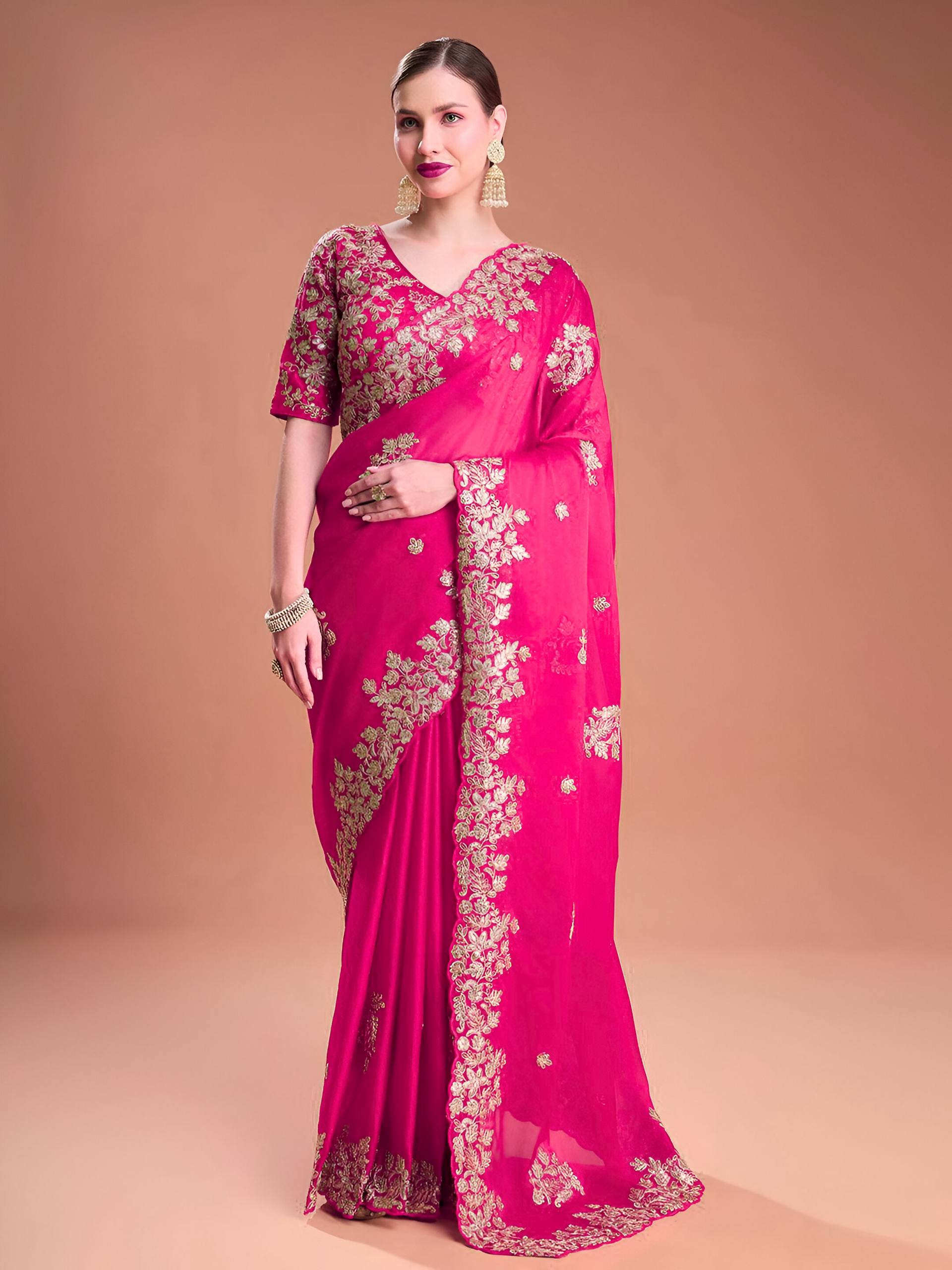 Silk Blend Saree for Women - Fuchsia | MLWSHSA9050FUS | DesiQlo