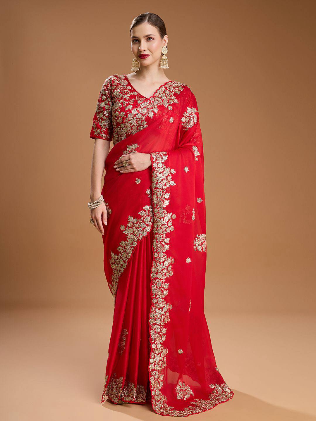 Silk Blend Saree for Women - Red | MLWSHSA9051RED | DesiQlo