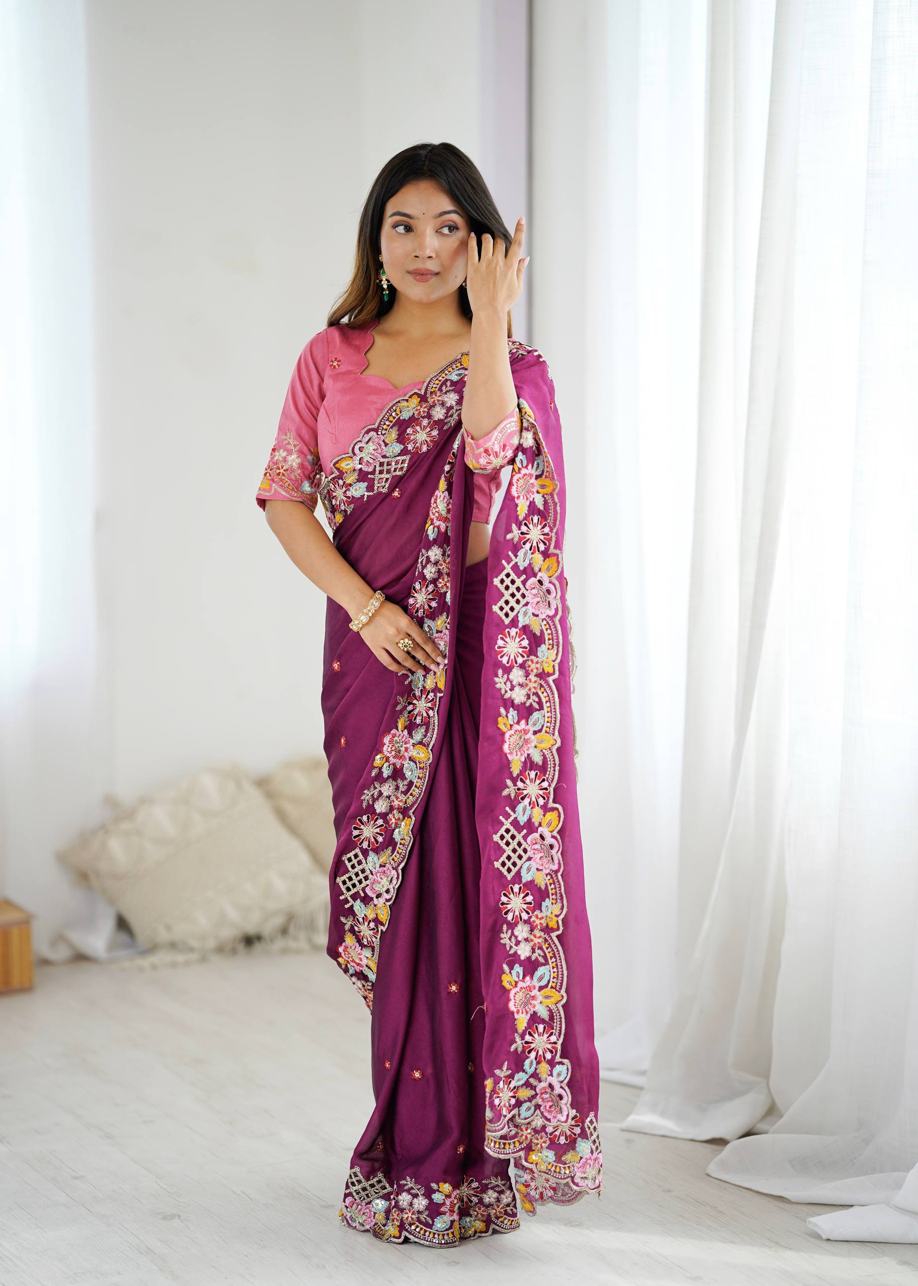 Silk Blend Saree for Women - Purple | MLWSHSA9052PUP | DesiQlo