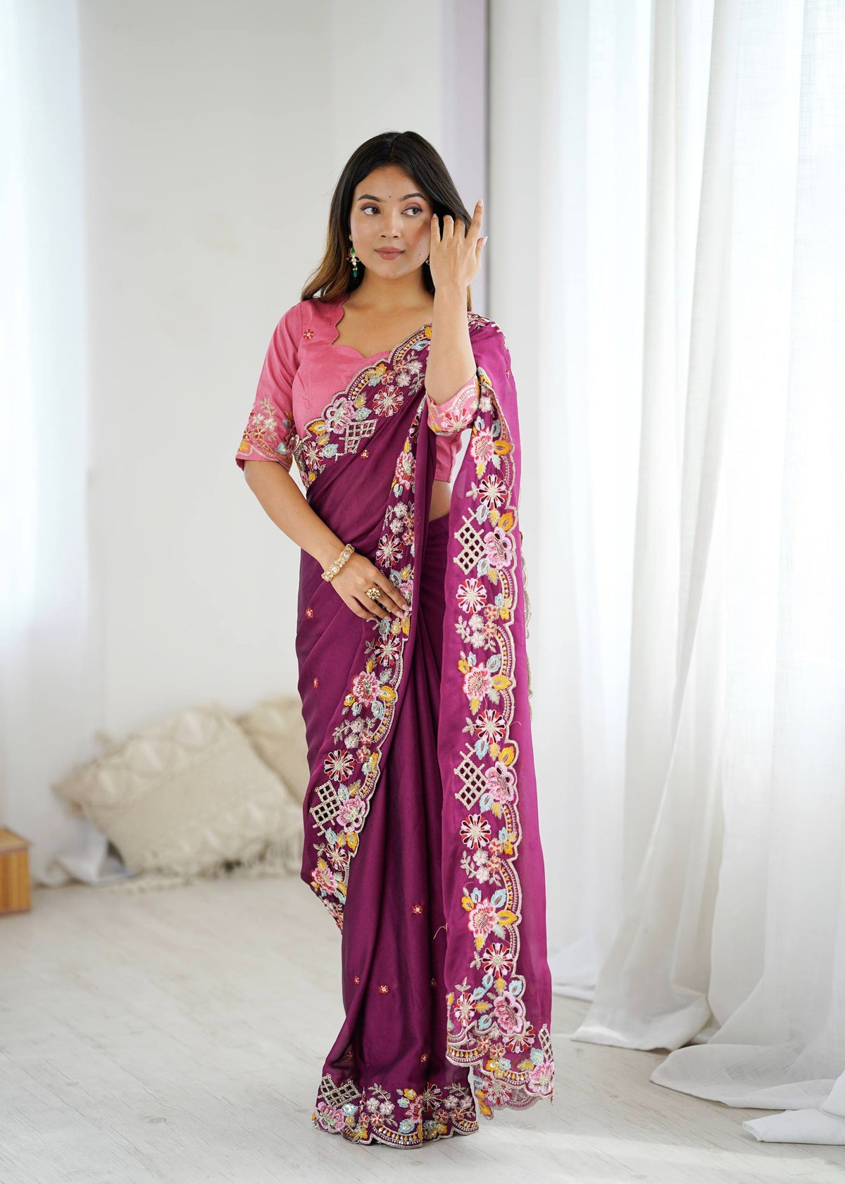 Silk Blend Saree for Women - Purple | MLWSHSA9052PUP