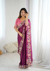Silk Blend Saree for Women - Purple | MLWSHSA9052PUP
