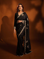 Silk Blend Saree for Women - Black | MLWSHSA9053BLK