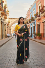 Viscose Saree for Women - Black | MLWSHSA9054BLK