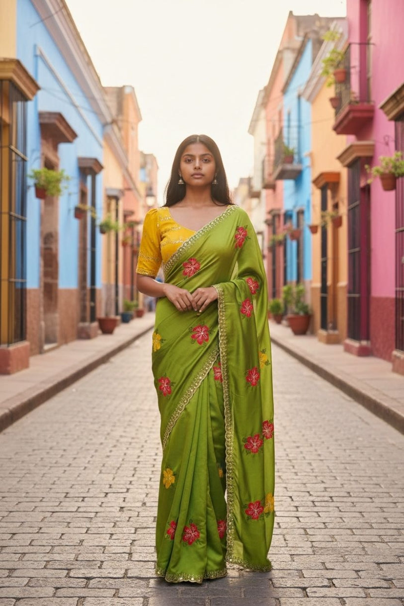 Viscose Saree for Women - Green | MLWSHSA9055GRN