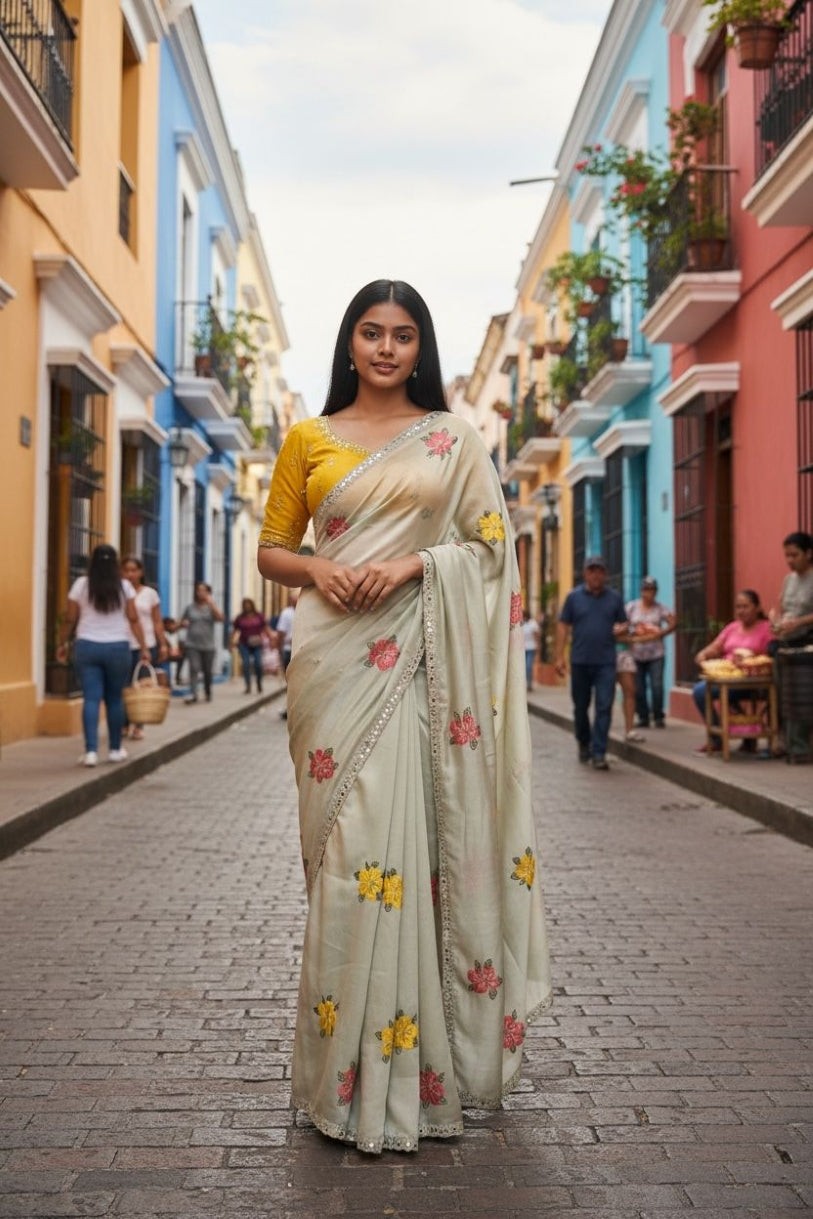 Viscose Saree for Women - Off White | MLWSHSA9056OFW | DesiQlo