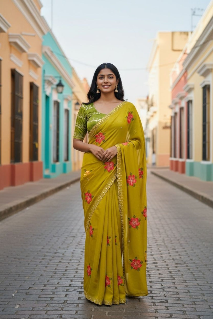 Viscose Saree for Women - Yellow | MLWSHSA9057YLW